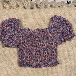 Mini Boden 3/4 Floral Puff Sleeve Smocked Top